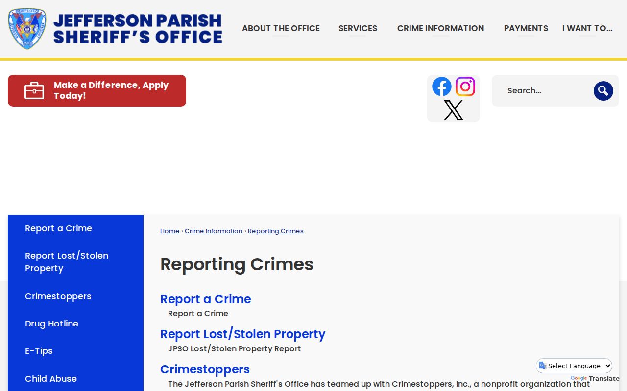 Jefferson Parish most wanted tip partnership page from the Sheriff's Office