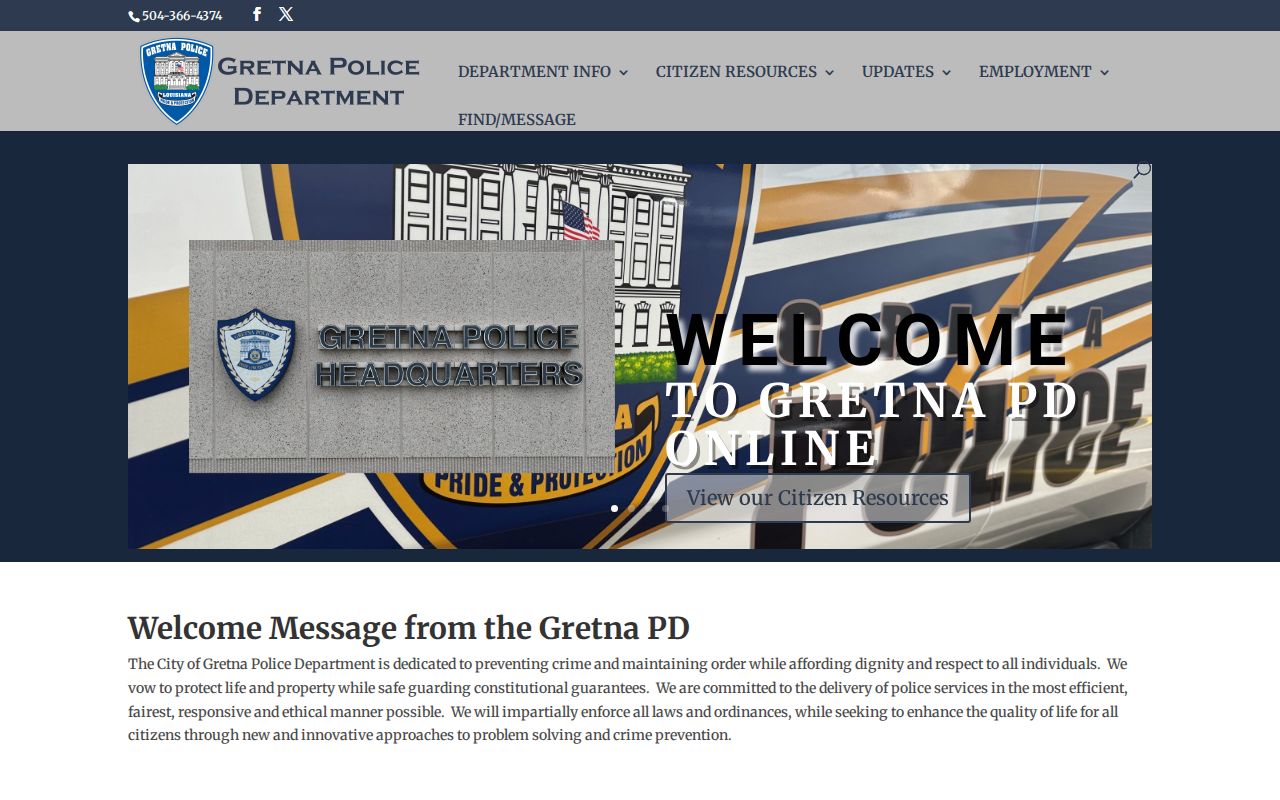 Gretna warrant records police department fine and ticket contact page