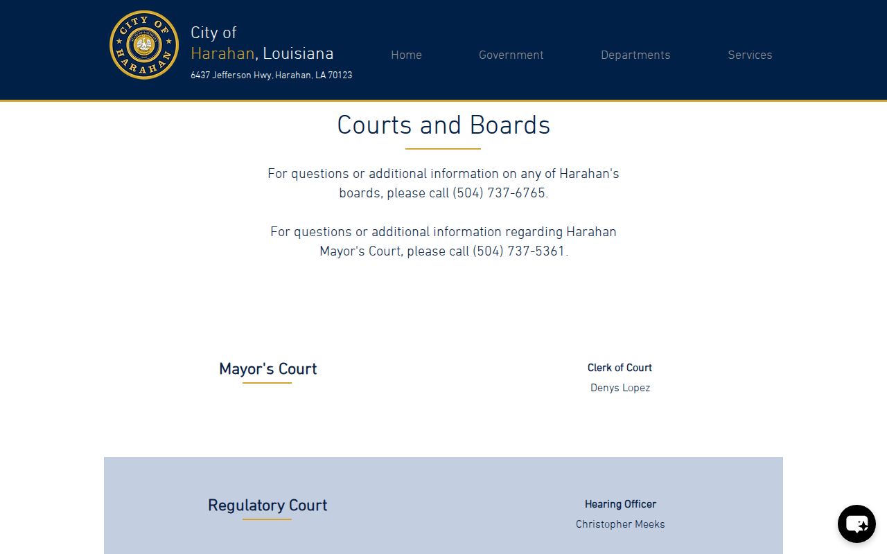 Harahan warrant records Mayor's Court contact and building policy page