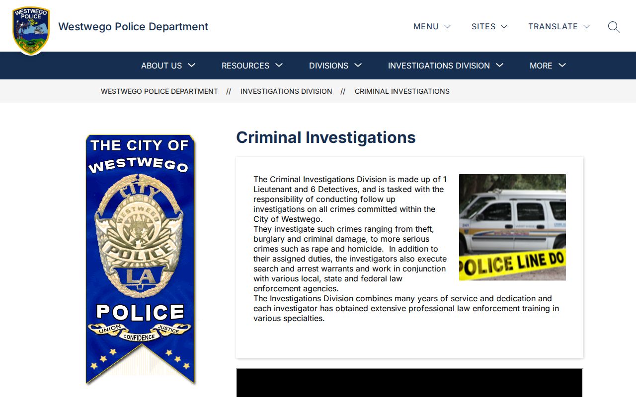 Westwego warrant records statement that detectives execute search and arrest warrants