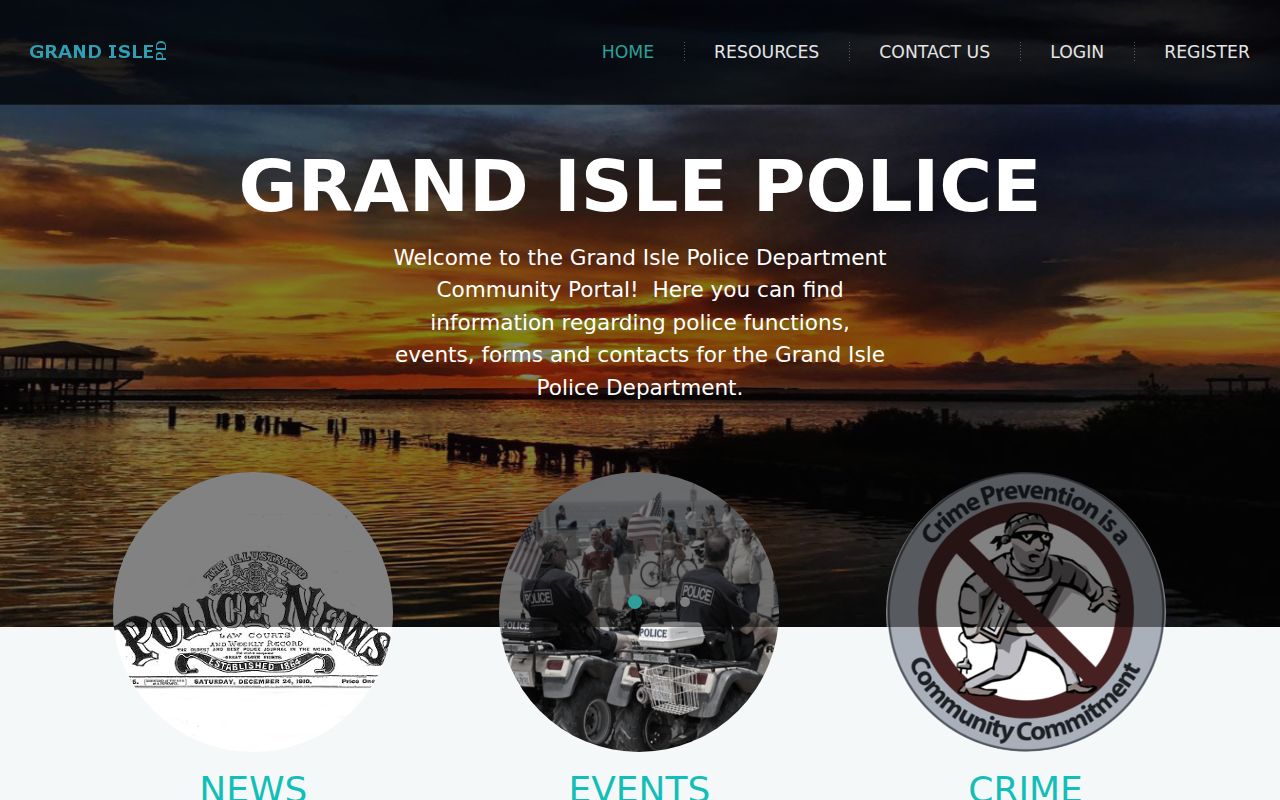 Jefferson Parish active warrants portal navigation on the Grand Isle Police community site